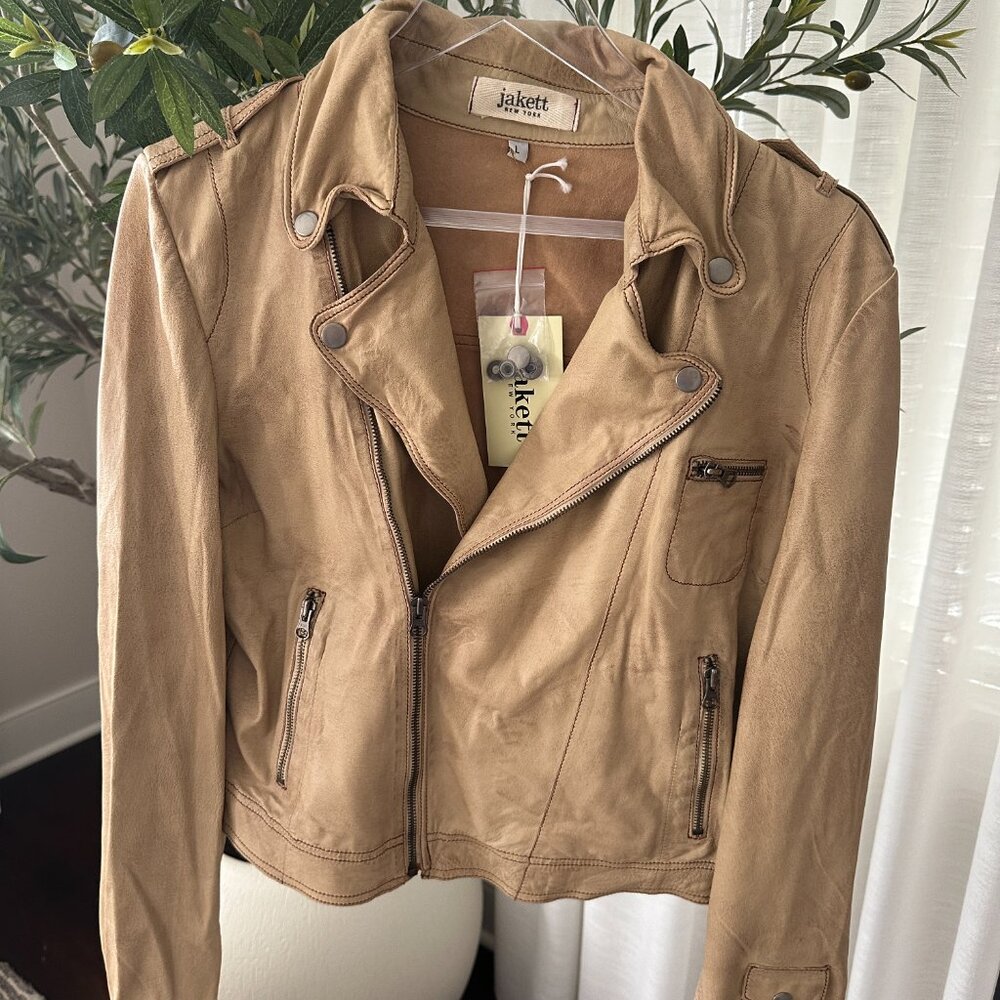 jakett NY amazing NWT Sand moto leather jacket Size L $620